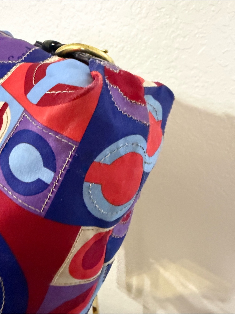 ****SOLD****Coach Multicolor Geometric Patent-Trim Satchel - Blue/Red/Purple - Picture 7 of 13